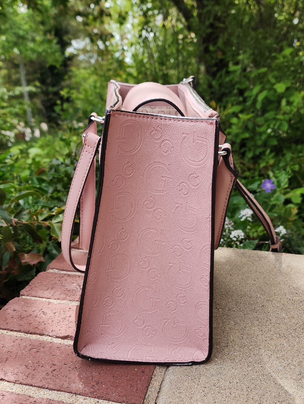 GUESS Blush Pink Embossed Satchel - Picture 17 of 17